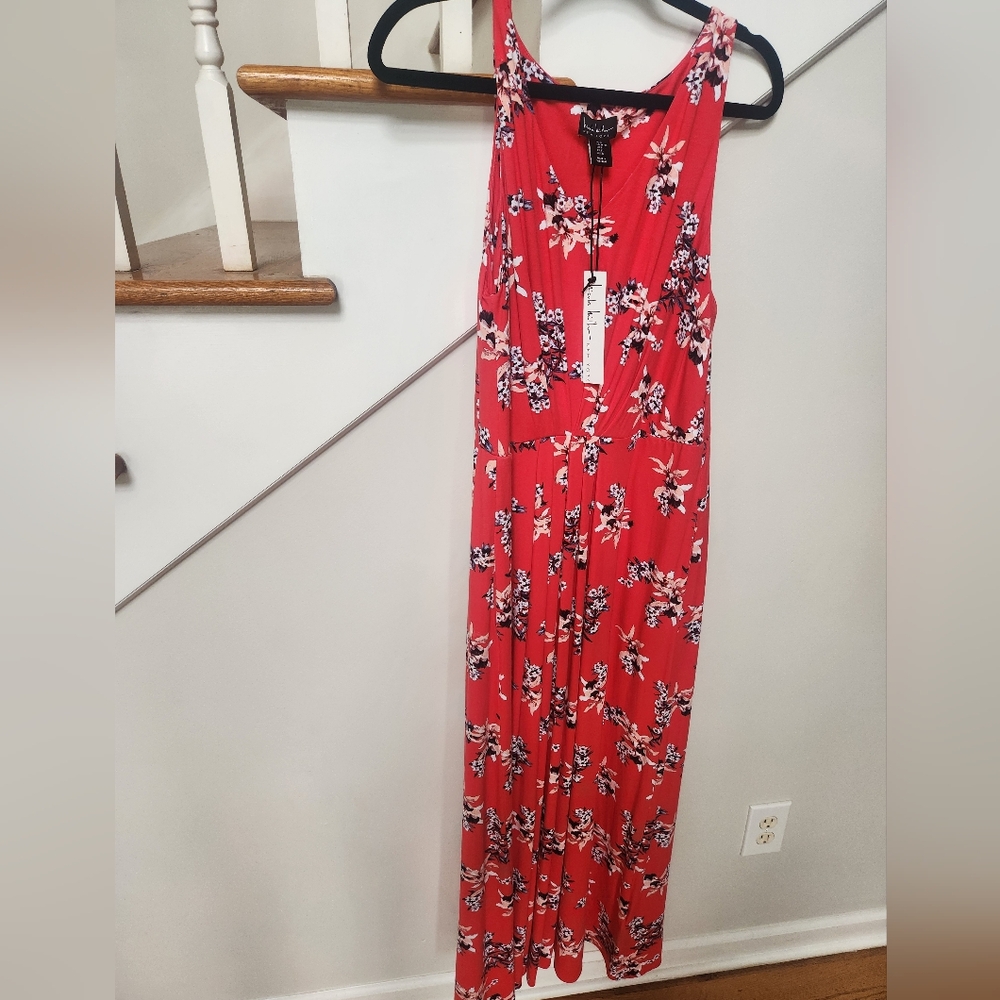Nicole Miller Red Floral Maxi Dress Xl
